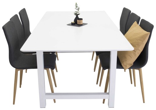 Venture Design Count & Windu spisegruppe Hvit/grå 6 st stoler & bord 220 x 100 cm