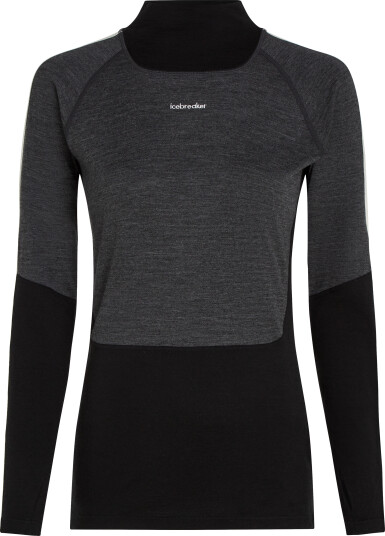 Icebreaker Women's Merino 200 Oasis+ Long Sleeve High Neck Black/Jet Hthr/Undyed M
