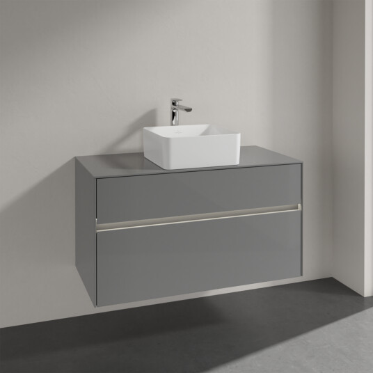 VILLEROY & BOCH COLLARO SERVANTSKAP 100 M/LYS FOR SERVANT MIDT OG 2 SKUFFER GRÅ HØYGLANS VILLEROY & BOCH COLLARO SERVANTSKAP 100 M/LYS FOR SERVANT MIDT OG 2 SKUFFER GRÅ HØYGLANS