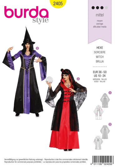 Burda 2405 - Heksekostyme EUR: 36-50, US: 10-24