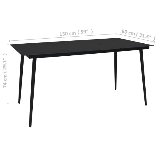 vidaXL Hagebord svart 150x80x74 cm stål og glass