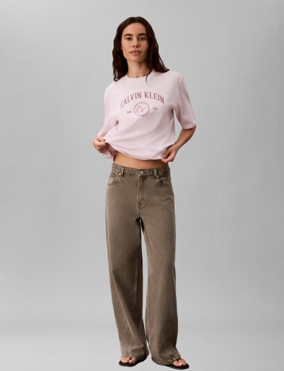 Calvin Klein Jeans Ss Relaxed Varsity Crest Logo Te Pink S