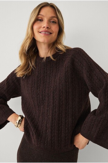 Ellos Collection Genser med kabelstrikk Brun