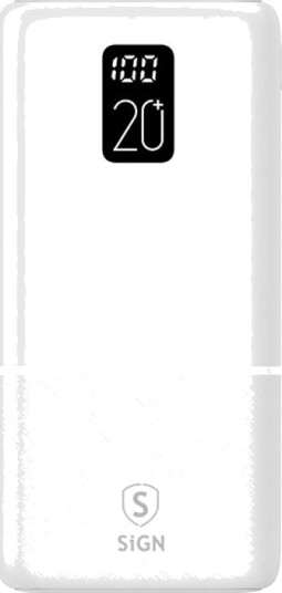 SiGN Ekstremt Kraftig QC Powerbank 20000mAh, 2.1A Hvit SiGN Ekstremt Kraftig QC Powerbank 20000mAh, 2.1A Hvit