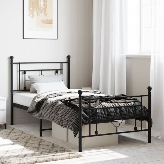vidaXL Sengeramme i metall med hode- og fotgavl svart 90x190 cm 8721012248823 vidaXL Sengeramme i metall med hode- og fotgavl svart 90x190 cm 8721012248823