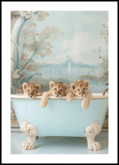 Lion Cubs Bathtub Plakat / 40x50