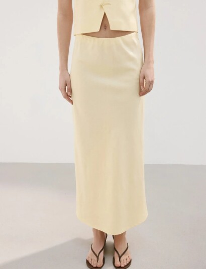 Mango Linen Blend Straight Skirt   Yellow   M