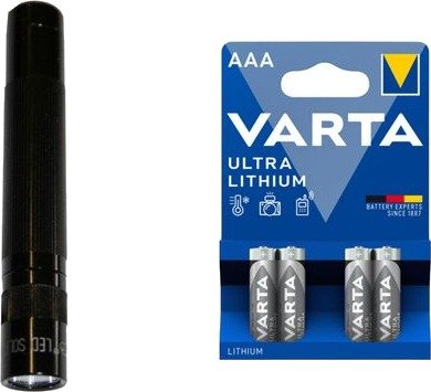 Maglite Lommelykt Solitaire LED 47 lm 81 mm Batteridrevet Svart med 4 Varta Ultra Lithium AAA-batterier