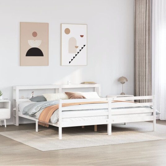  Sengeramme med hodegavl hvit 200x200 cm heltre furu 3305952