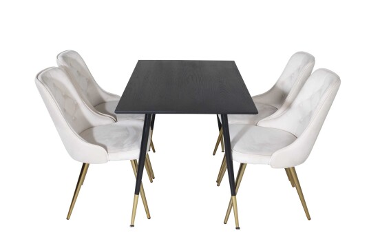 Venture Design Dipp & Velvet spisegruppe Svart/svart 4 st stoler & bord 120 x 85 cm