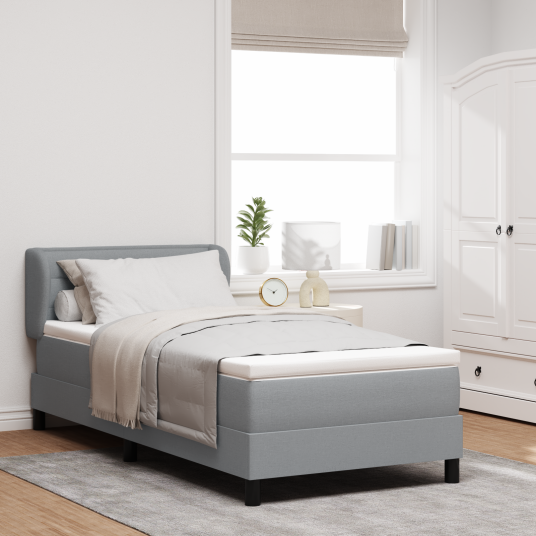 Box Spring Seng med Madrass Lys Grå 90x190 cm Stoff