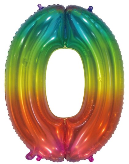 Tallet 0 STOR Metallisk Regnbuefarget Folieballong 76 cm