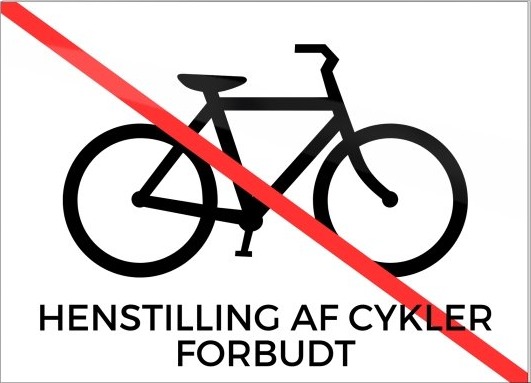 Skilt "Henstilling Af Cykler Forbudt" 18X13 Cm Alu. Hvid