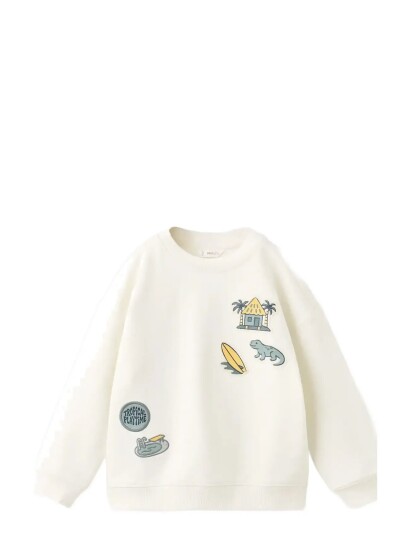 Mango Cotton Sweatshirt With Embroidered Patches   Cream   2 3