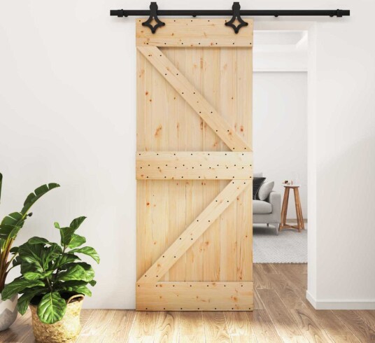  Skyvedør Naturlig og svart 85 x 210 cm Massiv Furu Tre