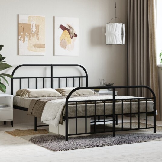 vidaXL Sengeramme i metall med hode- og fotgavl svart 140x190 cm vidaXL Sengeramme i metall med hode- og fotgavl svart 140x190 cm