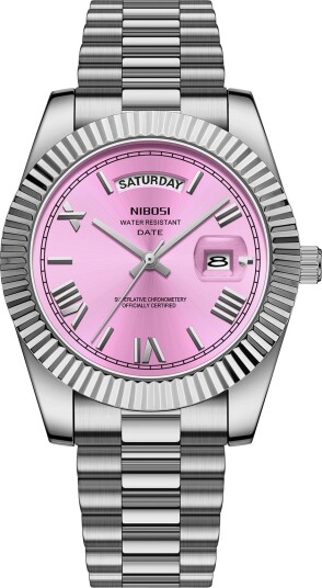 Nibosi Day Date Roman Silver Pink Nibosi Day Date Roman Silver Pink