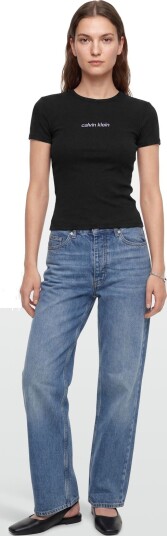 Calvin Klein Jeans Ss Contour Rib Logo Ringer Tee Black S