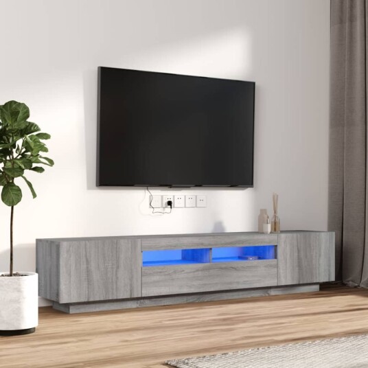 TV benksett med LED lys 2 deler grå eik konstruert tre TV benksett med LED lys 2 deler grå eik konstruert tre