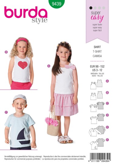 Burda 9439 - T-skjorte og Topp EUR: 98-152, US: 3-12