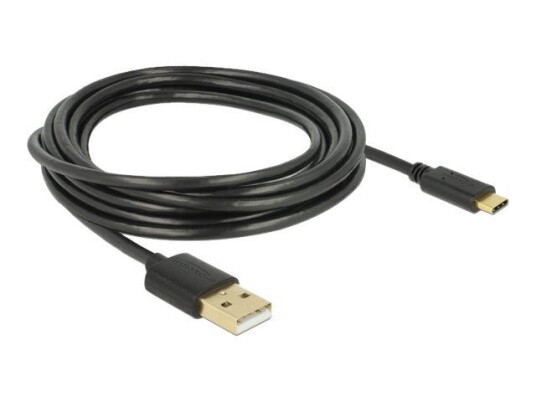 Delock USB-C 2.0 Kabel 3m - Type-C til USB - Svart