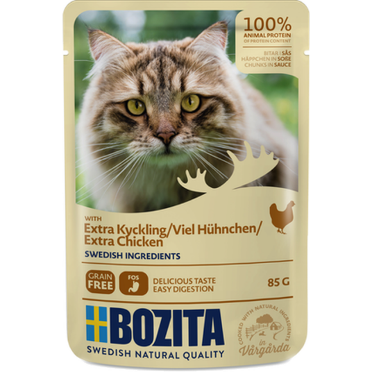 Poser Med Kylling I Saus 12 X 85G Katt Kattefôr Våtfôr Bozita Katt