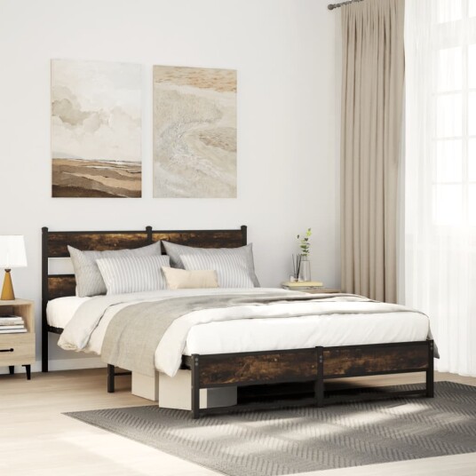 Sengeramme i metall uten madrass røkt eik 160x200 cm 8721158378101