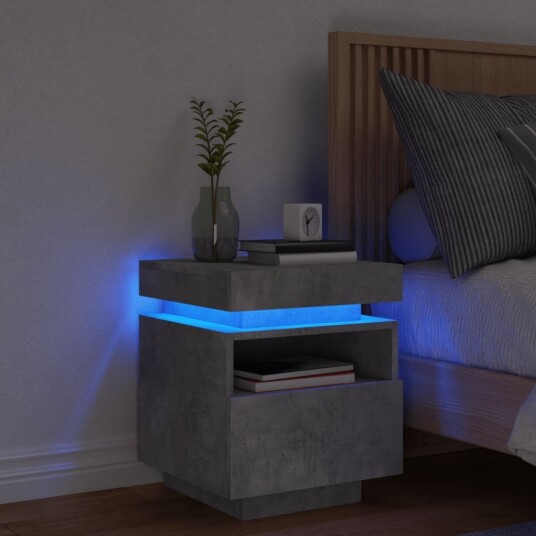  Nattbord med LED betonggrå 40x39x48,5 cm 836790