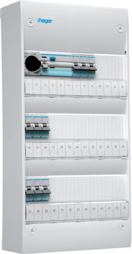 Hager GD313SF Sentralapparat Type: Gamma IP30 3 x 13 moduler Elfordeling & strømforsyning