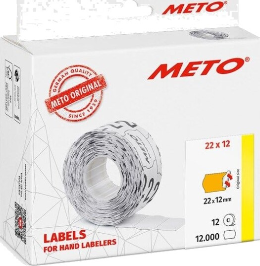 METO Prisetiketter, 22x12mm, neonoransje 12rl/1000