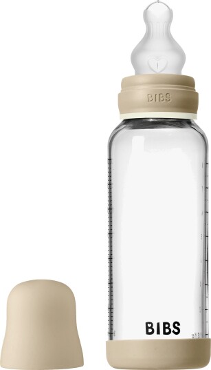 BIBS Glass Baby Bottle Round Silicone Medium Flow Vanilla Glow 1x