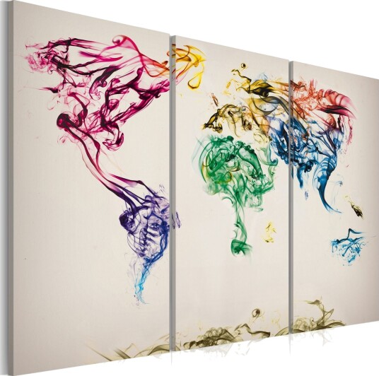 Bilde Verdenskartet Farget Røyk Spor Triptyk 60x40 Artgeist sp. z o. o.