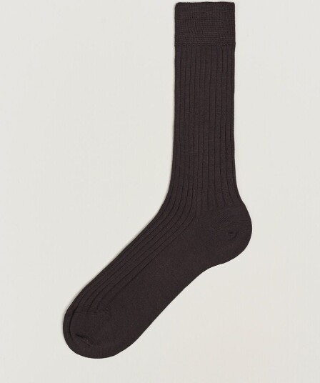 Bresciani Wool/Nylon Ribbed Short Socks Brown
