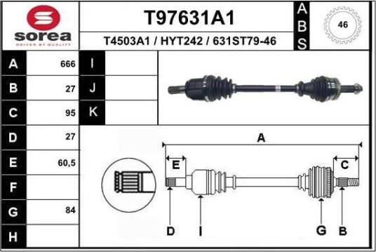 EAI T97631A1 Drivaksel EAI T97631A1 Drivaksel