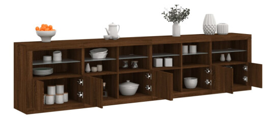 vidaXL Skjenk med LED-lys brun eik 283x37x67 cm
