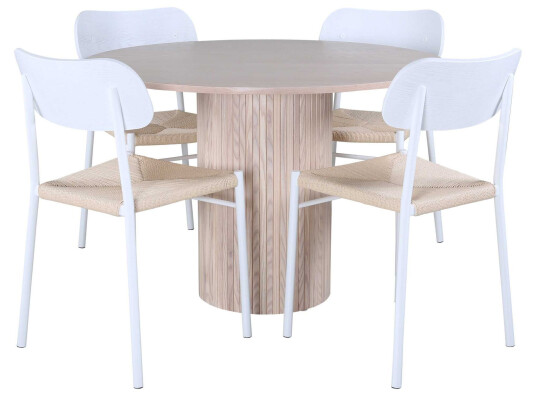 Venture Design Bianca & Polly spisegruppe Hvit/whitewash 4 stoler & bord 110 cm