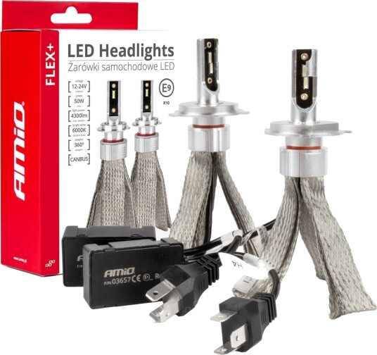 Amio Led Bilpærer Flex+ Serie H4/H19 6000K 12V 24V Canbus Amio-03657