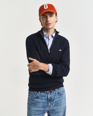Gant Kabelstrikket genser med half zip EVENING BLUE 4XL Gant Kabelstrikket genser med half zip EVENING BLUE 4XL