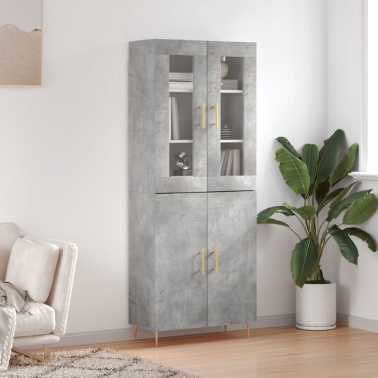 vidaXL Highboard betong grå 69,5x34x180 cm konstruert tre 8720845476274