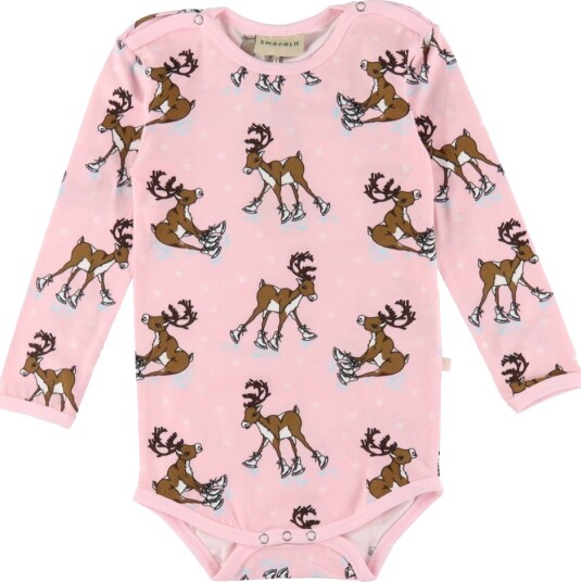 Småfolk Long Sleeved Baby Body With Reindeer Pink 92