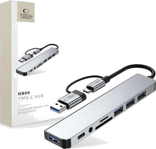 Tech Protect HB06 USB C Hub 8in1 grå Tech Protect HB06 USB C Hub 8in1 grå
