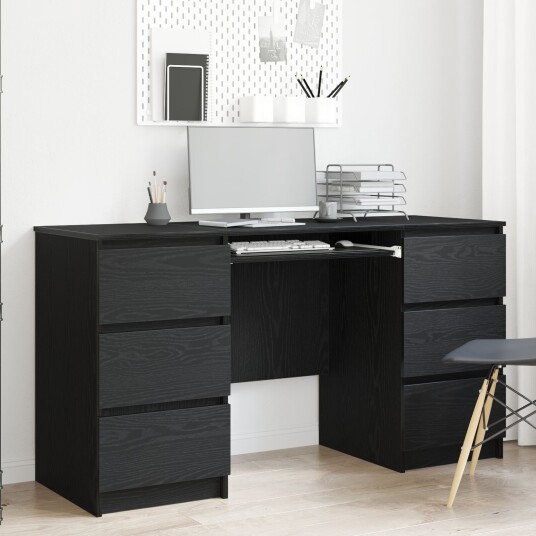 Skrivebord 2 stk Svart Eik 140x50x76 cm Konstruert Tre Skrivebord 2 stk Svart Eik 140x50x76 cm Konstruert Tre