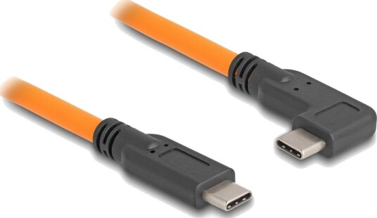 Delock Usb-Kabel 24 Pin Usb-C Hann Vinklet Til 24 Pin Usb-C Hann Rett 20 V 5 A 1 M Up To 5 Gbps Data Transfer Rate Oransje
