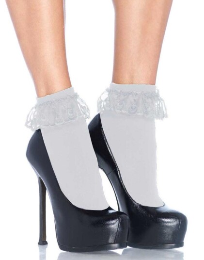 Leg Avenue Tynne Nylon Sokker i Hvit med Blondekanter