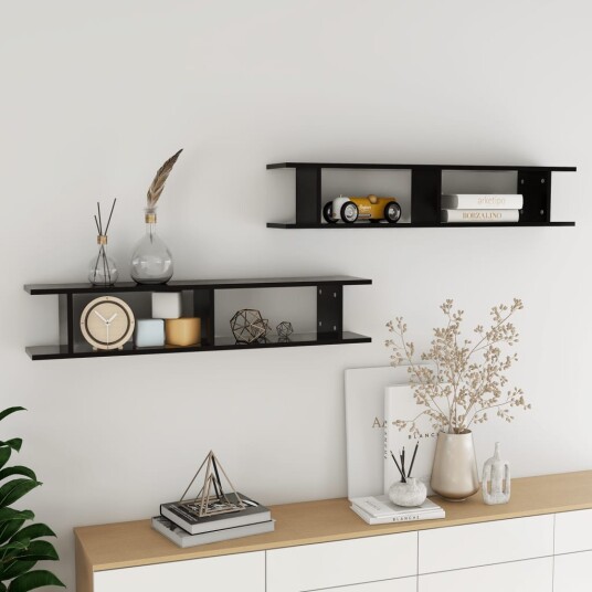 vidaXL Vegghyller 2 stk svart 105x18x20 cm sponplate vidaXL Vegghyller 2 stk svart 105x18x20 cm sponplate