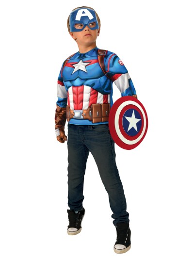 Captain America Deluxe Top Udklædningssæt, 8-10 År