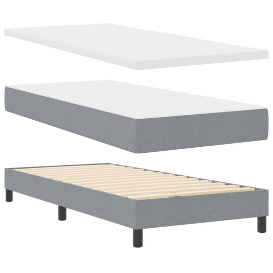 Bokspring Sengeramme med Madrass Lys Grå 90x190 cm Stoff