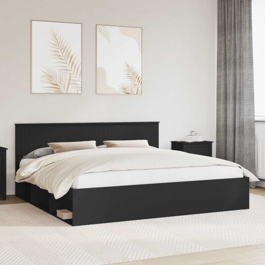  Sengestamme med hodegjerde Svart 200 x 200 cm Massiv furu