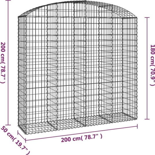 vidaXL Gabionkurv buet 200x50x180/200 cm galvanisert jern