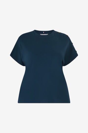 Tommy Hilfiger Curve   Topp Crv Gold Button SS   Blå